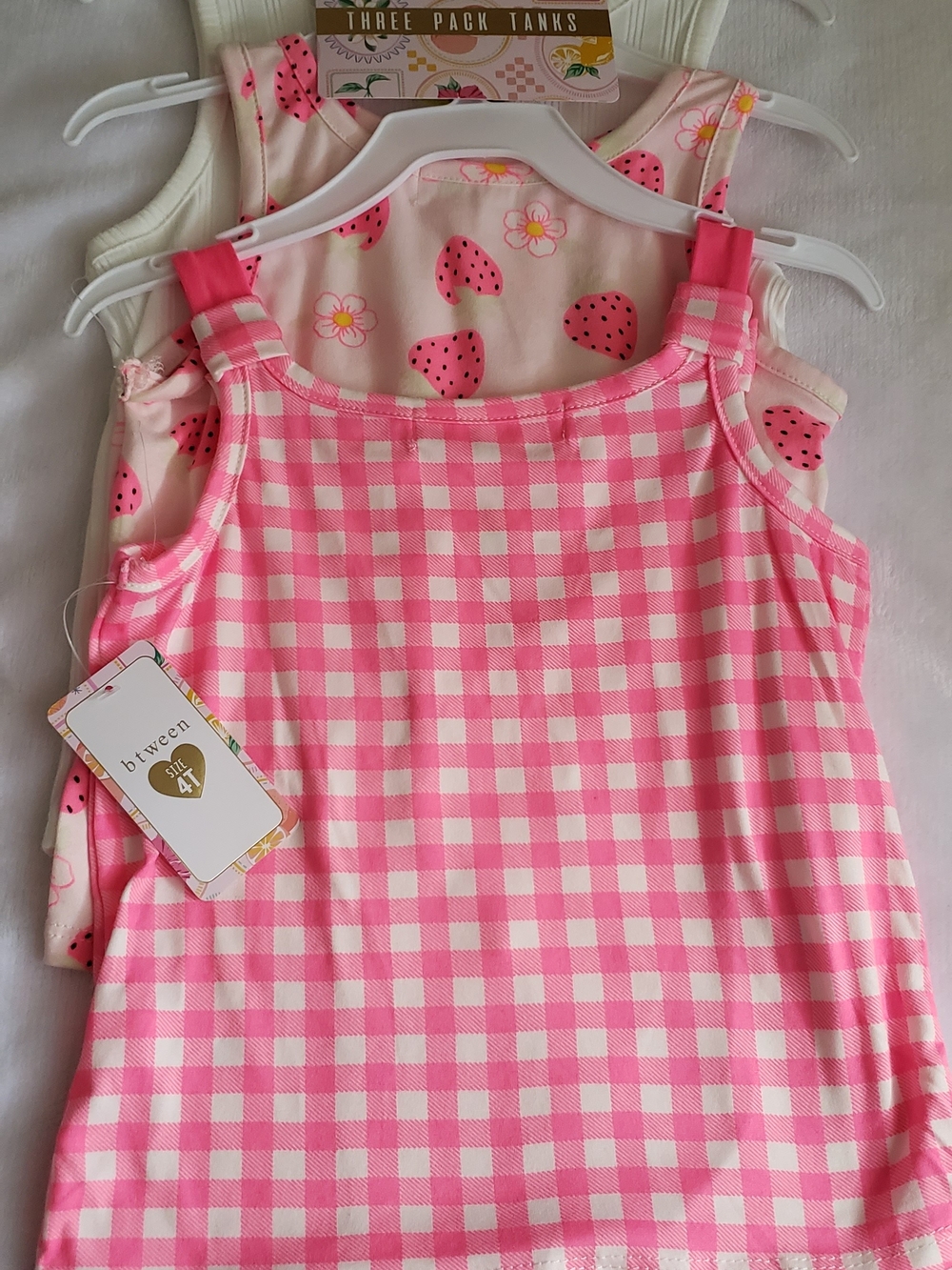 btween Pink Gingham & Strawberry Print Tank Tops - 3 Pack